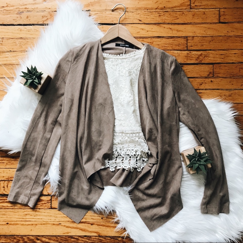 Earthy Brown Faux Suede Jacket-y Cardigan
